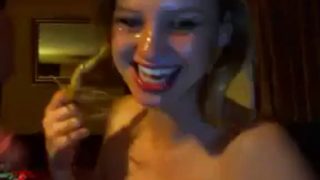 Slutty blonde teen girlfriend sucks dick