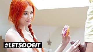 BITCHESABROAD - Big Tits Redhead Gets Pounded For A Donut - LETSDOEIT