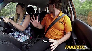 Madison Stuart's massive British boobs get a final lesson in fake driving school