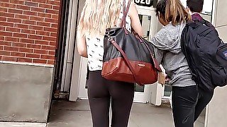 Candid blonde in tight leggings (slow-mo)