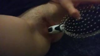 Different Hair Brushes Fucking my pussy While boyfriends out