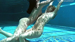 Two swimming girls Jessica Lincoln and Linsey perform underwater show