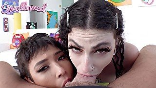 SWALLOWED Brooklyn Gray and Lydia Black gag over cock