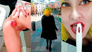 Drinking piss while walking around the city and licking public toilets