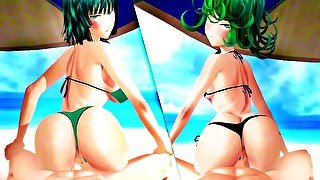 One Punch Man Tatsumaki and Fubuki both Ride your Cock with their Big Ass Until Creampie - Animation