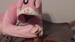 Fleece handjob from girl in bunny onesie 