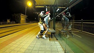 Quick risky sex at public bus stop with squirt orgasm and cum in my mouth Dada Deville