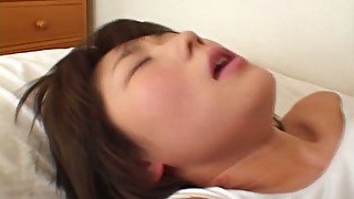 Chubby face Shinobu Kasagi is riding the cock actively and getting nailed bad doggy style