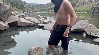 Skinny dipping in hot spring