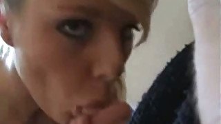 Stunning sexy teen blonde girl gives amazing blowjob