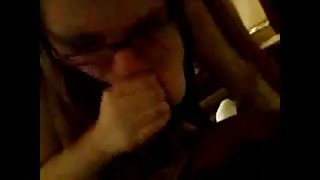 My nerdy girlfriend is giving me a sloppy blowjob in front of a camera