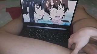 After school, horny guy jerks off dick to hentai and moans sweetly POV