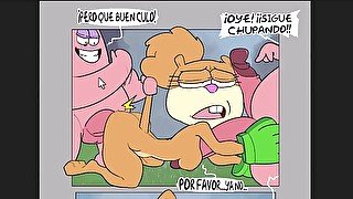 El sucio de patricio se folla a la perra de arenita con sus dos amigos - Bob esponja