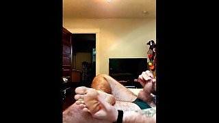 Hot guy drops a load on foot sole and licks it clean