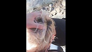 Sucking boyfriends cock on a mountain while he talks dirty and moans