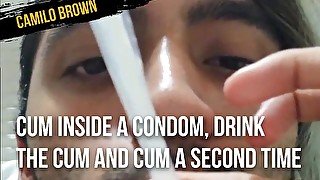 Cum inside a condom, drink the cum and cum a second time - Camilo Brown