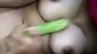 Muslim woman Zina enjoys her veggie dildo