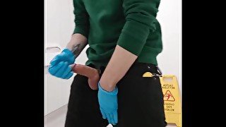 Gloves - cleaning my cock at work