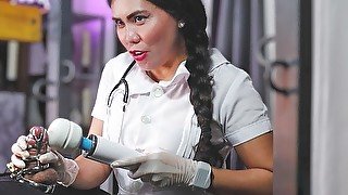 Nurse DominaFire Edging her Slave in Metal Chastity