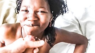 Petite African teen 18+ Happy To Get Facial Cumshot From White Cock