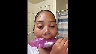 Gagging on 10.5 inch dildo ends in throw up 🤮 FULL VIDEO ON OF @lovelyy.e