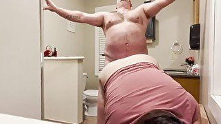 fucking daddy doggy style in a public bathroom