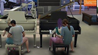 The Sims 4:6 people playing the piano for sex