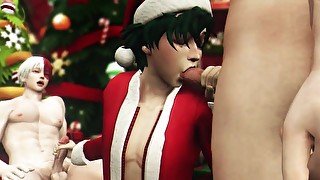 Hero's Christmas Threesome with Santa - Bakugo x Midoriya x Todoroki 3D Animation Parody