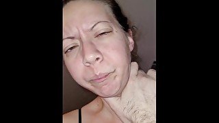 Amateur slut being choked and slapped while cumming