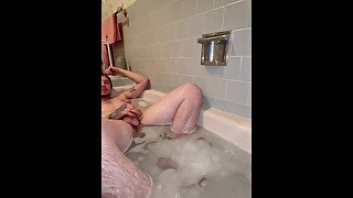 Stroking my Big Hot Throbing Cock Finishing with quick nut in bathtub