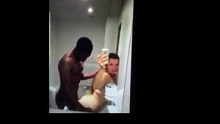 Black guy seduces his young white girlfriend in bathroom