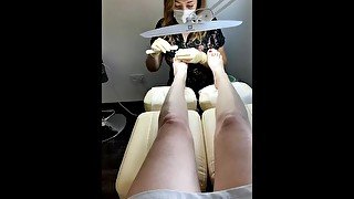 NataliGreen does a bright pedicure on sexy legs SugarNadya