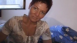 Old And Short Haired German Lady Dildoing Her Muff After A Shower