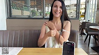 Eva cumming hard in public restaurant thru with Lovense Ferri remote controlled vibrator