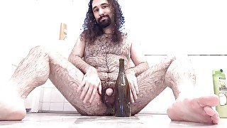 Stretching my ass with huge 10" girth glass wine bottle inserted to the widest part