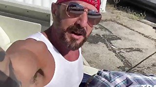 TRAILERTRASHBOYS Bearded Bottom Takes Big Raw Dick Outdoor