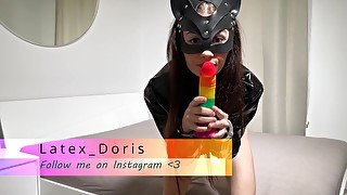 Little Doris Dildo Blowjob in Handcuffs 2