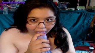 BBW Blowjob on Dragon Dildo Toy with Cumshot