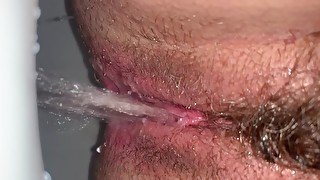 CLOSE UP: Peeing Into Toilet Hairy Pussy Strong Stream