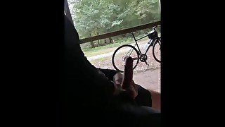 Ruining orgasm in public in the forest during a bike ride