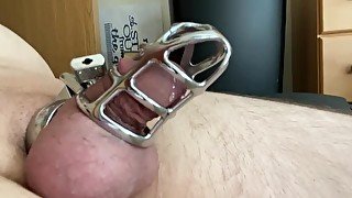 Close up Chastity - solo male cock lock