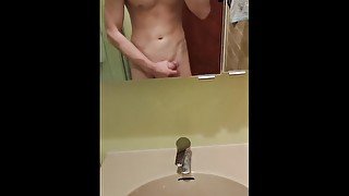 BWC Fit man with big jerks off and moans with  cumshot in the sink