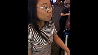 Arcade video game nerdy tiny Asian teen bj and creampie