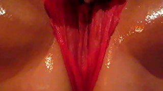 Masturbating with a huge vibrator through my panties