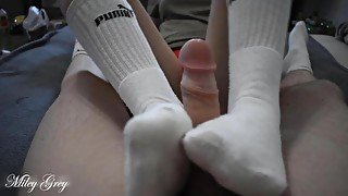 Sexy Footjob In Long Socks 🍆  Miley Grey