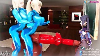 Futa Samus clones docking vs futanari Mona (Genshin Impact and Metroid 3d animation loop with sound)