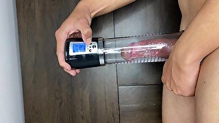 suction pump sucking the cock in and making it big and full of veins