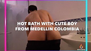 Hot bath with cute boy from Medellin Colombia