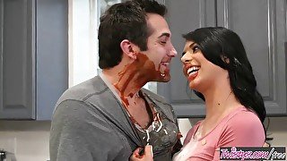 Gina Valentina gets her tight pussy drilled hard by Donnie Rock in a filthy kitchen fuckfest