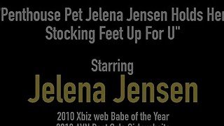 Penthouse Pet Jelena Jensen Holds Her Stocking Feet Up For U